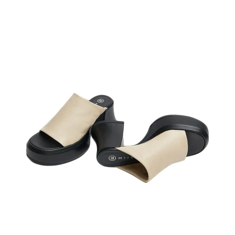 MIISTA Slide Slippers 8cm Women's Beige-3