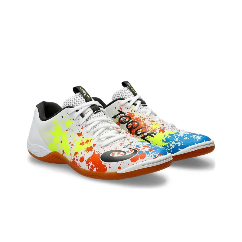 Asics TOQUE 8 IC/IN Slip Resistant Soccer Shoes Men's White Red Yellow-1