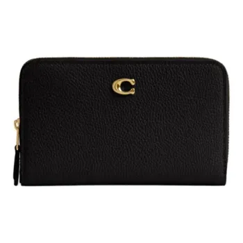 COACH Zip Around Leather Wallet Small Size Women's Black