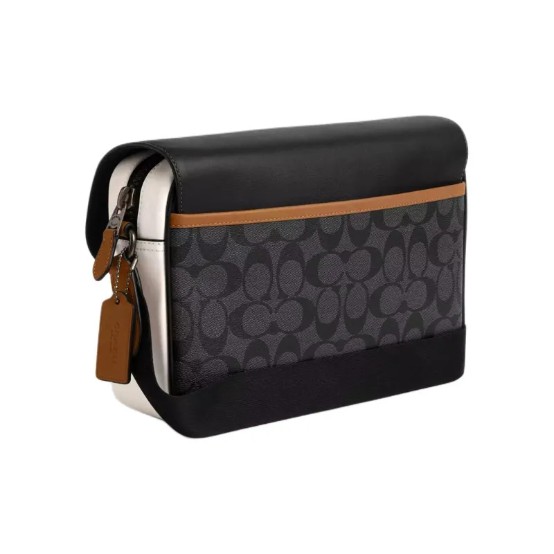 COACH Track Coated Canvas With Smooth Calfskin Shoulder Bag Crossbody Bag Medium Size Women's Black-1