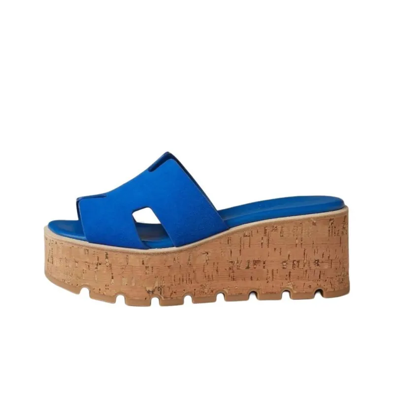 HERMES Eze Slide Slippers 7cm Women's Blue-0