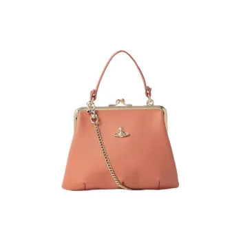 Vivienne Westwood Leather Dumpling Bag, Portable Crossbody Bag, Shoulder Bag Mini Women's Orange