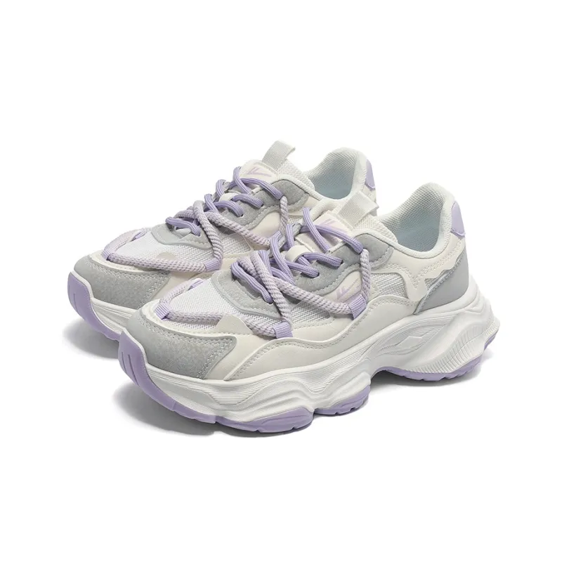 Warrior Chunky Sneakers Durable Breathable Lightweight Low-Top Casual Shoes Women's Beige Purple-1