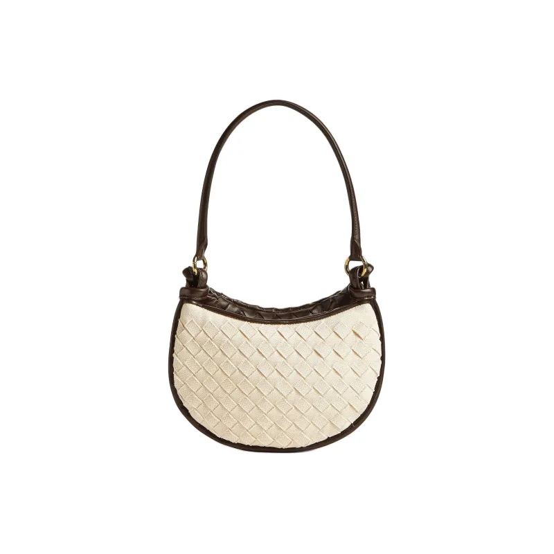 Bottega Veneta Intrecciato Canvas Handbag Shoulder Bag Women's Natural & Chocolate Brown-2