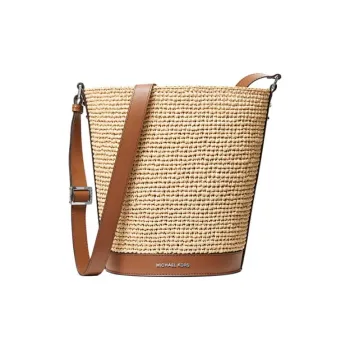 MICHAEL KORS Straw With Leather Bucket Bags Crossbody Bag Shoulder Bag Women's Straw & Leather Brown