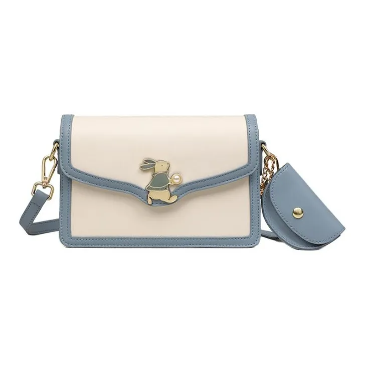 C°BANNER Cow Leather With Synthetic Leather Crossbody Bag Regular Women's Beige White Blue-3