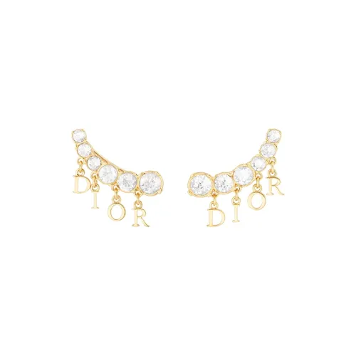 DIOR Crystal Metal Earrings Women's Gold