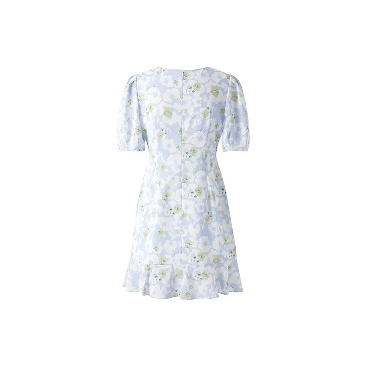 PEACEBIRD Short Sleeved Dress Women's Blue Pattern-1