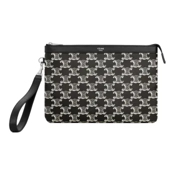 CELINE Triomphe Canvas-paneled Calfskin Trim Clutch Men's ** Black & White