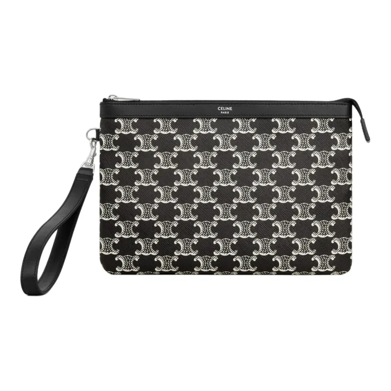 CELINE Triomphe Canvas-paneled Calfskin Trim Clutch Men's ** Black & White-0