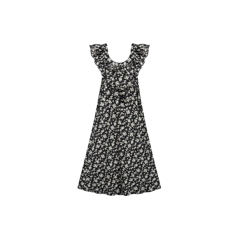 Vine Color Sleeveless Dress Women's Black-1
