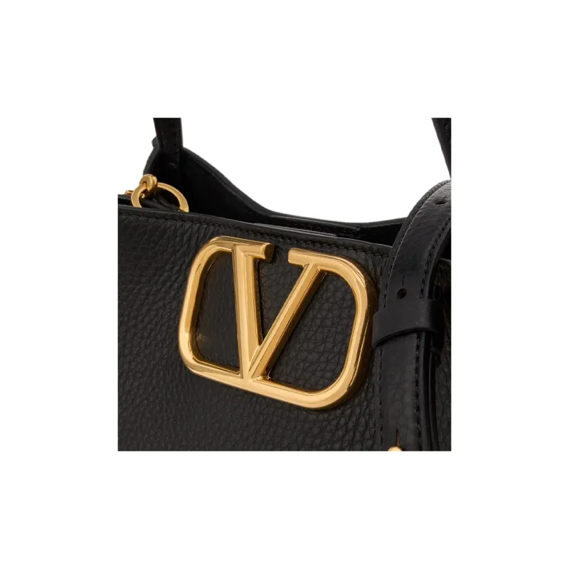 Valentino ALLTIME Grained Calfskin Shoulder Bag Crossbody Bag Handbag Medium Size Women's Black-6