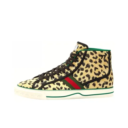 GUCCI Tennis 1977 Skateboard Shoes Men High-Top Black/Yellow