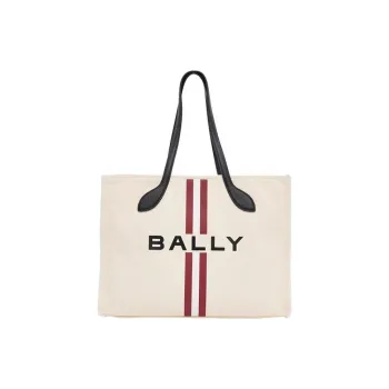 BALLY Fabric Tote Bag Shopping Bag Handbag Large Size Women's Natural & Black & Gold