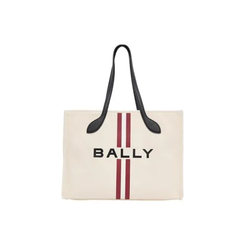 BALLY Fabric Tote Bag Shopping Bag Handbag Large Size Women's Natural & Black & Gold