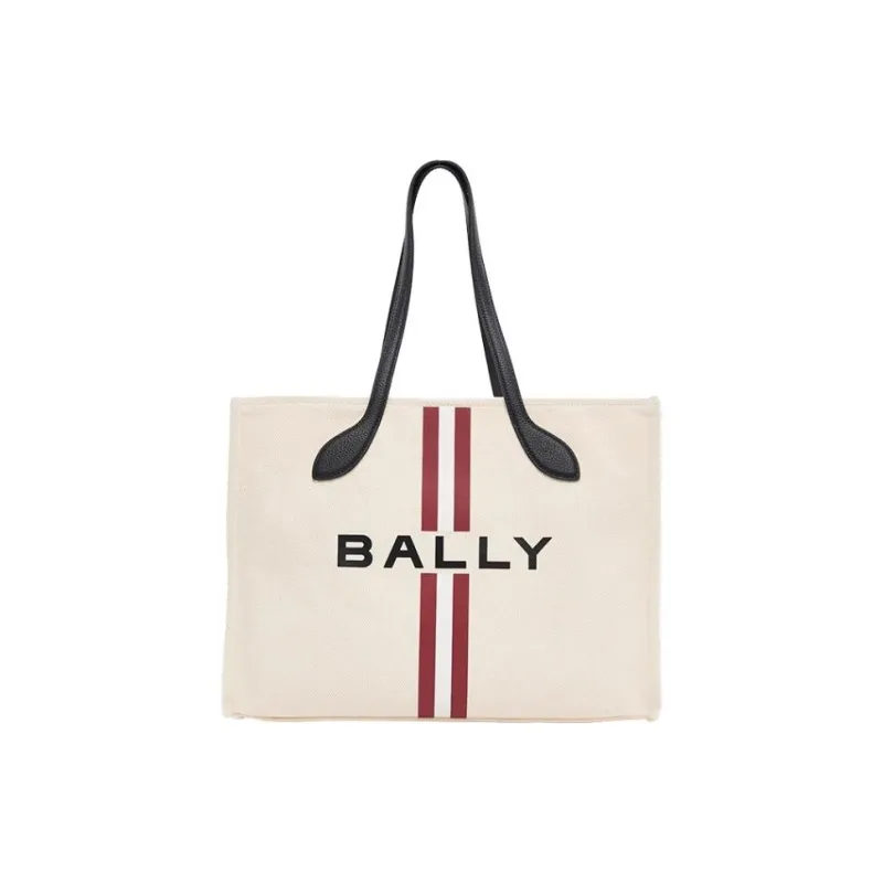 BALLY Fabric Tote Bag Shopping Bag Handbag Large Size Women's Natural & Black & Gold-0