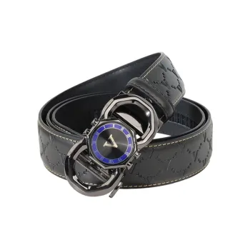 AUGTARLION Vintage Trendy V Logo Monogram Fortune Comes Cow Leather Leather Belts Men's Width 3.5CM