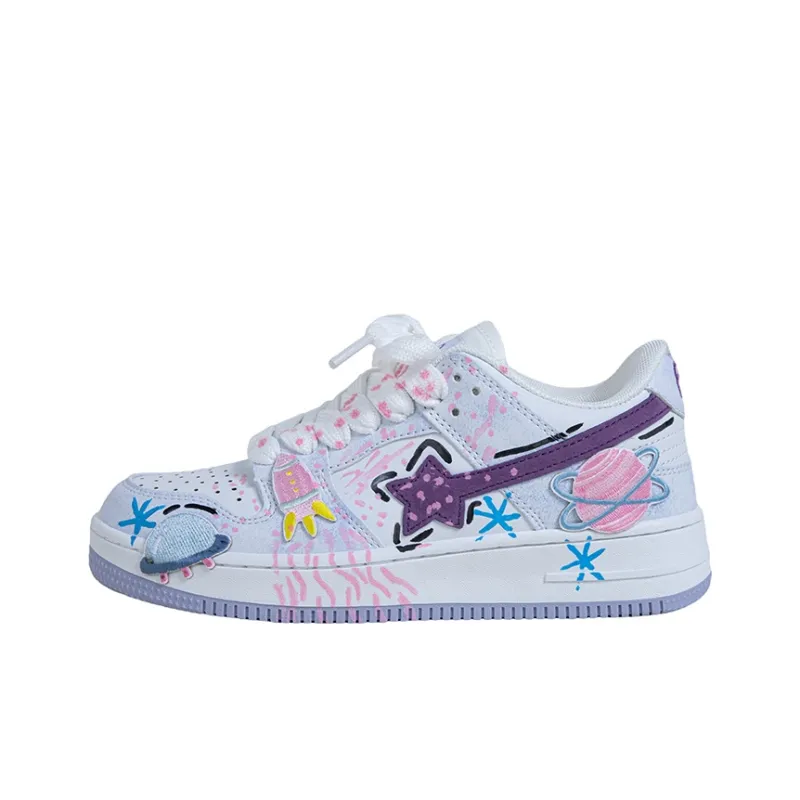 OYNN Young Baby Series Aww Dreamy Space Theme Box Anti Slip Wear Resistant Low Top Skateboard Shoes Unisex-0