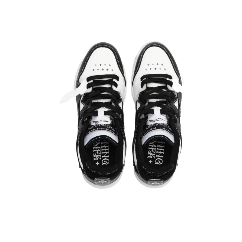 SMFK x LiNing Wave Pro Coverage Anti Slip And Wear Resistant Low Top Skateboard Shoes Women's Black White-3