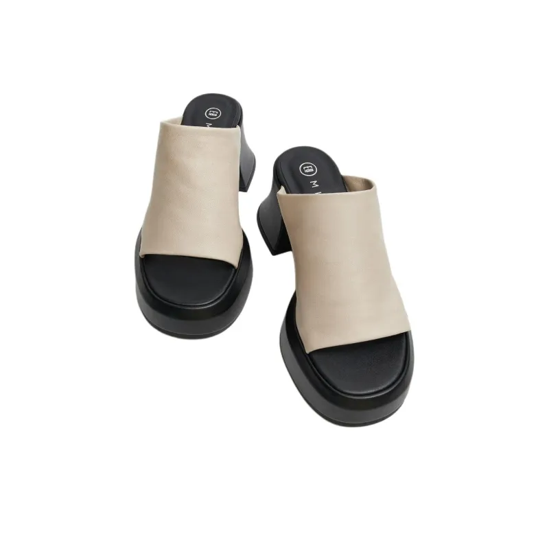 MIISTA Slide Slippers 8cm Women's Beige-2
