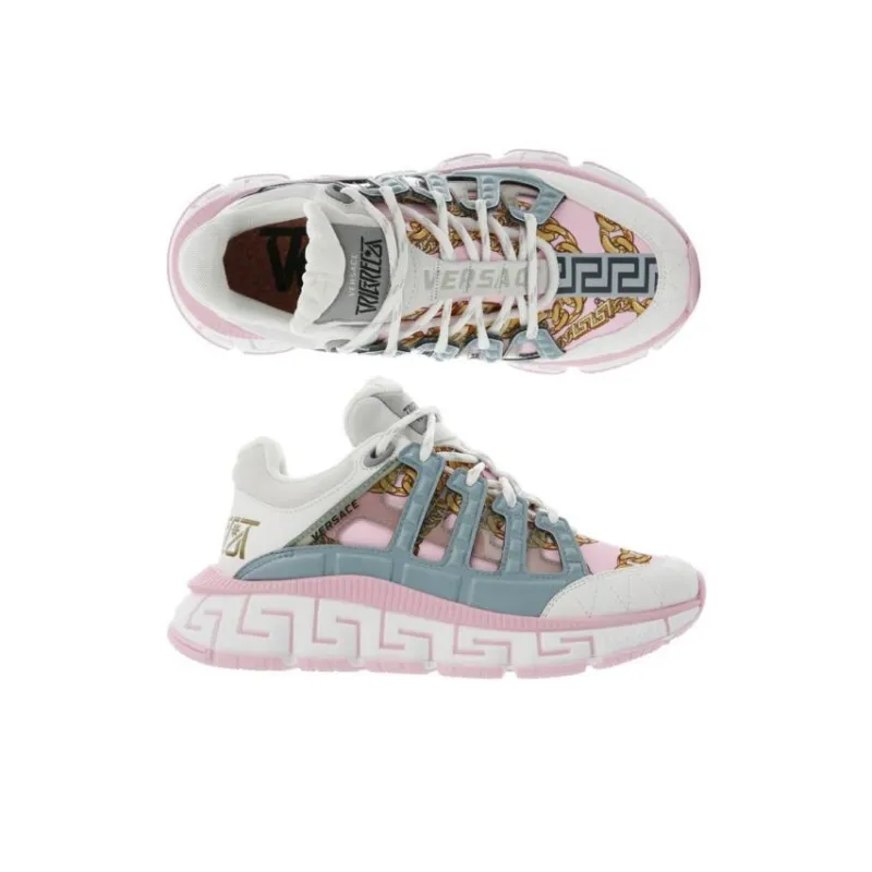 VERSACE Trigreca Chain Print White Pink Green Women's-4