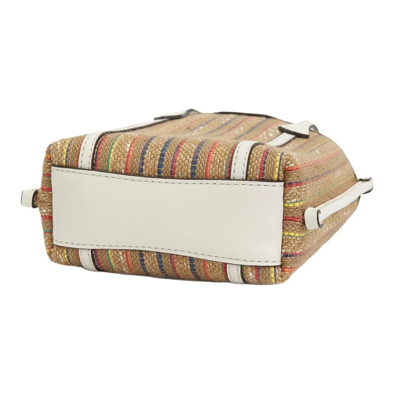 TORY BURCH Perry Raffia Leather Trim Tote Bag Shopping Bag Shoulder Bag Crossbody Bag Handbag Mini Women's Multicolor-4