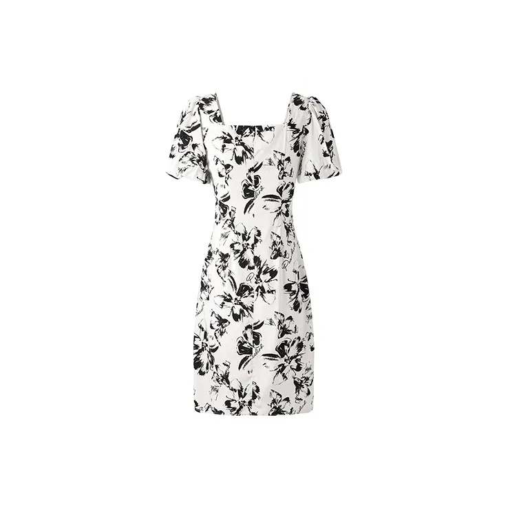 PEACEBIRD Short Sleeved Dress Women's White Pattern-1