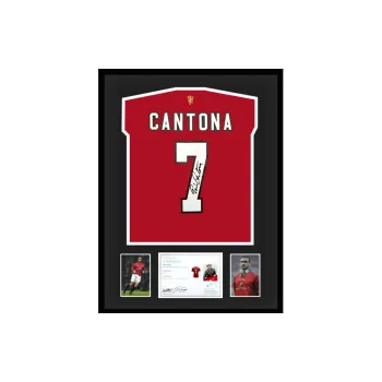 Three For Cantona Signed In Person Manchester United 2021-22 Season Jersey EM Certificate Framed And Mounted