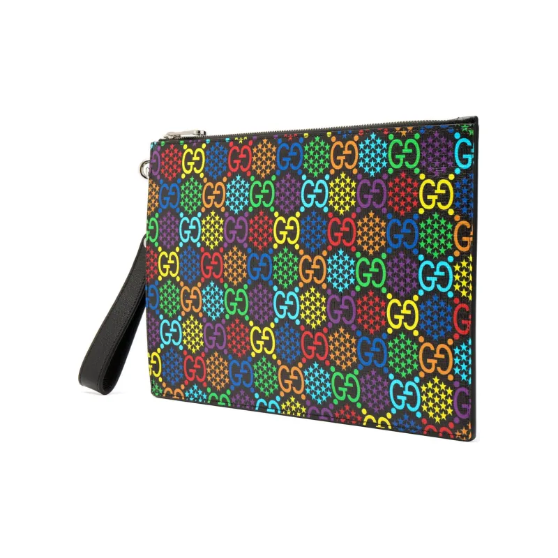 GUCCI Canvas With Leather Portable Clutch Men's Black/Multicolor-1
