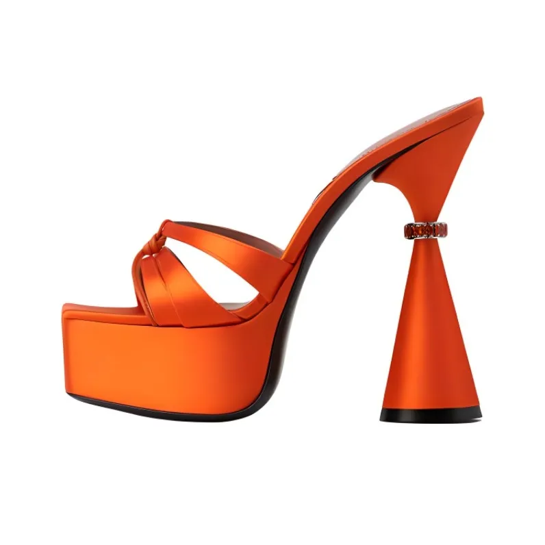 D'ACCORI Rubber Sole Slide Slippers 13cm Women's Orange-0