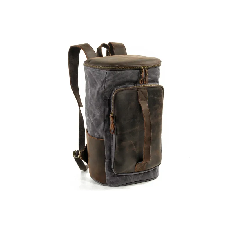 PULUWIRR Cowhide Patchwork Canvas Backpack Unisex Black/Khaki/Army Green/Gray-10
