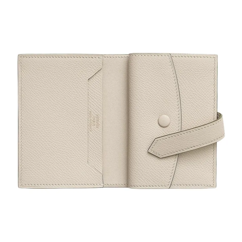 HERMES Bearn Epsom Calfskin Wallet Mini Unisex 10 Craie Milkshake White-4
