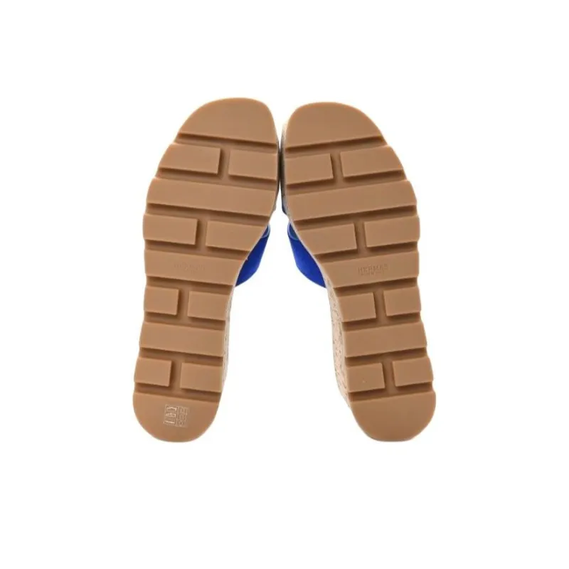 HERMES Eze Slide Slippers 7cm Women's Blue-4