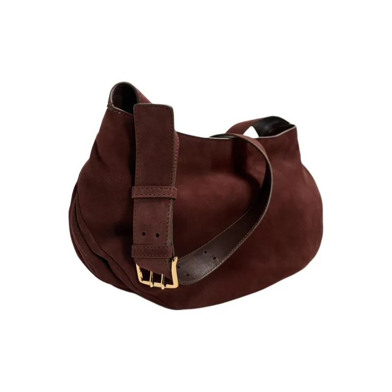 ZARA Sheepskin Shoulder Bag Crossbody Bag Medium Size Women's Dark Red-2