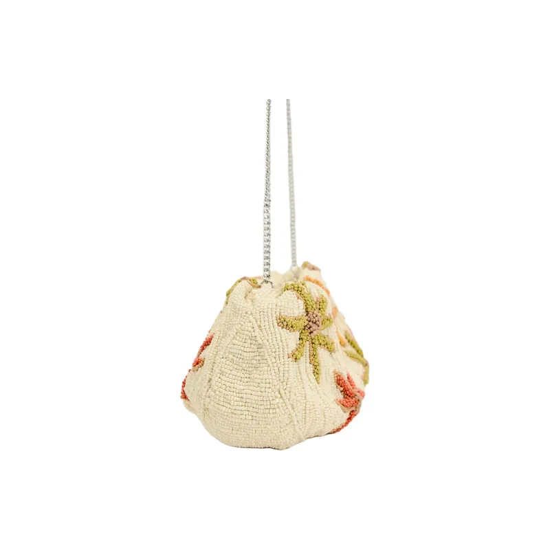 ZARA Cotton One Shoulder Crossbody Clutches Medium Size Women's Beige & Multicolor-4