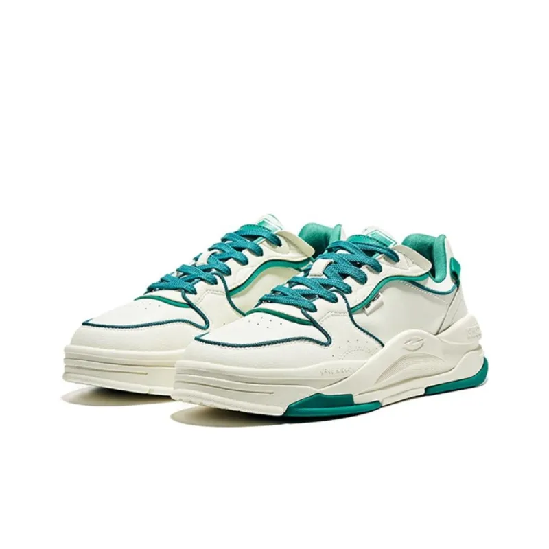 Erke White Peach Oolong Slip-Resistant Cushioning Wear-Resistant Low-Top Skateboard Shoes Men's Ivory Bronze Green-2