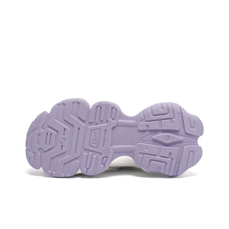 Warrior Chunky Sneakers Durable Breathable Lightweight Low-Top Casual Shoes Women's Beige Purple-5