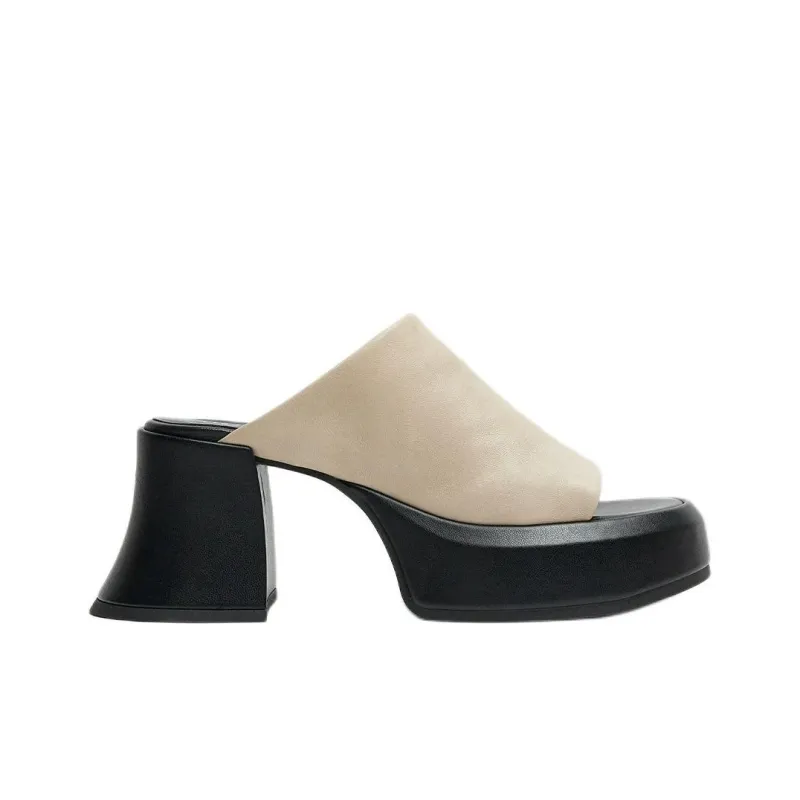 MIISTA Slide Slippers 8cm Women's Beige-1
