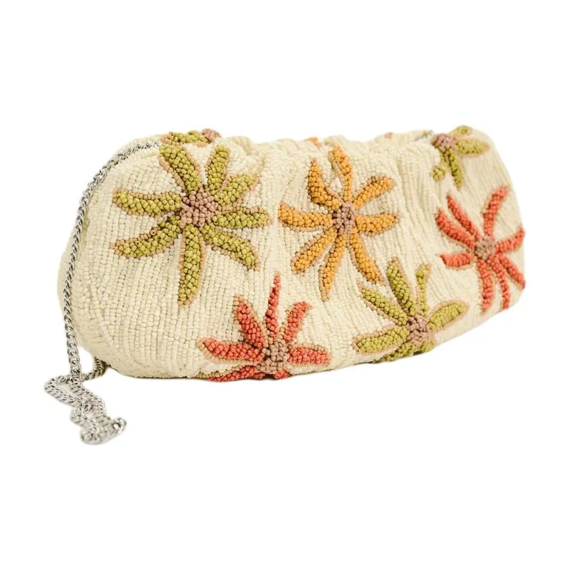 ZARA Cotton One Shoulder Crossbody Clutches Medium Size Women's Beige & Multicolor-3