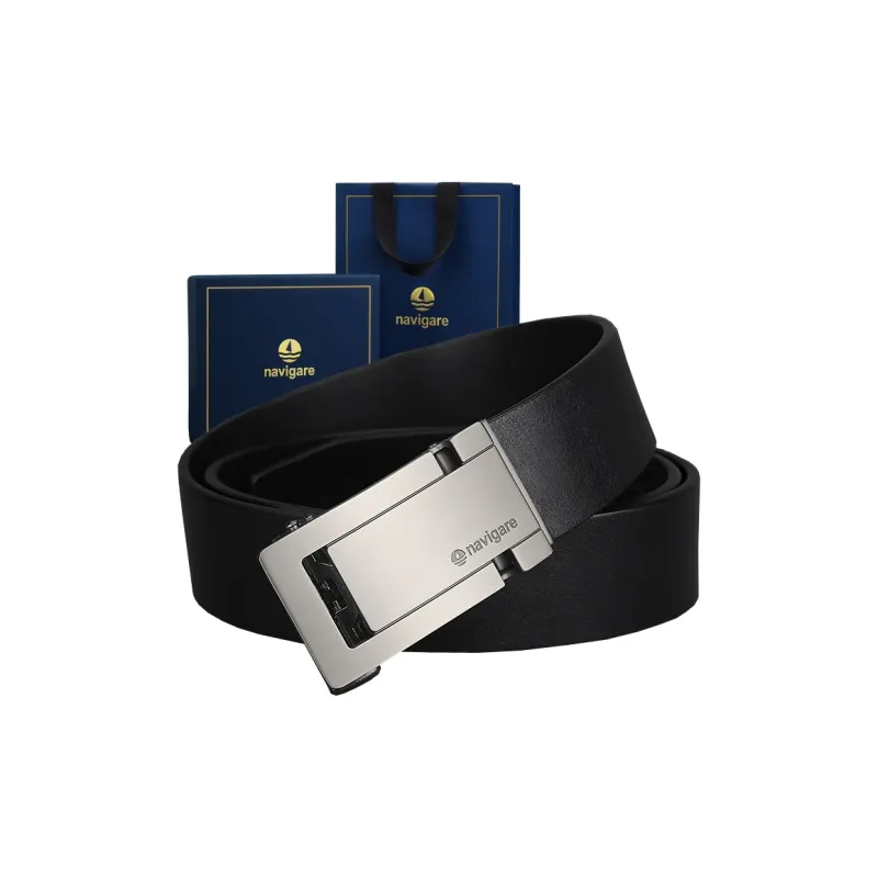 NAVIGARE Top Grain Cow Leather Belt Belt Men's Matte Gunmetal Black Gun Width  3.5cm-1
