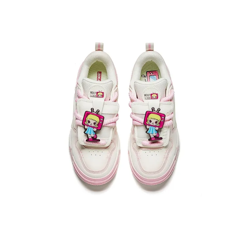 POP MART X Molly x Anta Collaboration 'TV SHOW' Low Top Casual Shoes Women's White Pink-2