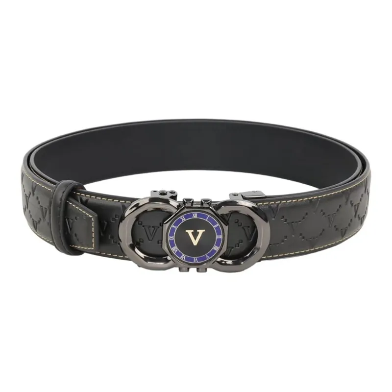 AUGTARLION Vintage Trendy V Logo Monogram Fortune Comes Cow Leather Leather Belts Men's Width 3.5CM-2