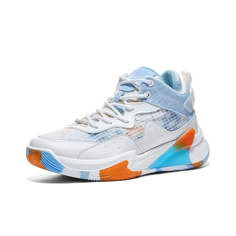 Warrior Anti Slip Wear Resistant Breathable Support Mid Top Basketball Shoes Men's White Light Blue-1