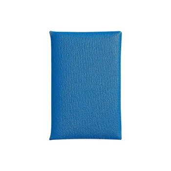 HERMES Calvi Mysore Goat Skin Wallet Coin Purse Card Holder Women's Sandalwood Gray With Mint Blue Accents