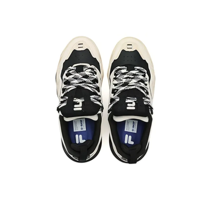 FILA FUSION KICK Wave Bottom Sneakers Cushioning Wear Resistant Low Top Skateboard Shoes Women's Black White-1