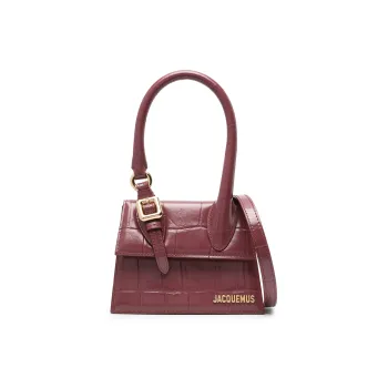 Jacquemus Calfskin Shoulder Bag Crossbody Bag Handbag Medium Size Women's Burgundy Color