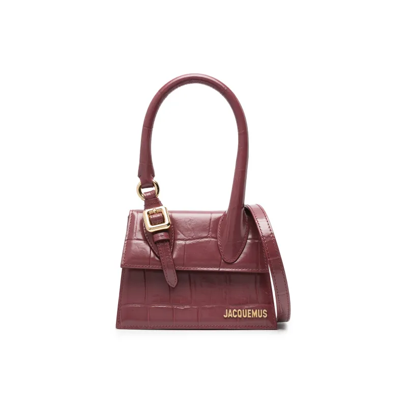 Jacquemus Calfskin Shoulder Bag Crossbody Bag Handbag Medium Size Women's Burgundy Color-0
