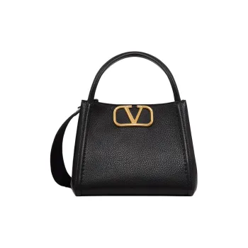 Valentino ALLTIME Grained Calfskin Shoulder Bag Crossbody Bag Handbag Medium Size Women's Black