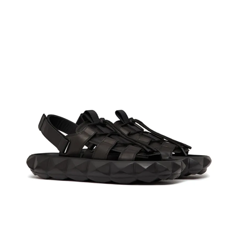 Valentino Roman Stud Strap Sandals Men's Black-1