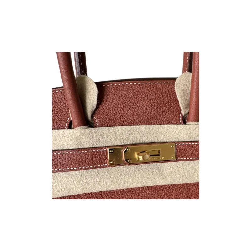 HERMES Birkin Togo Leather Birkin Bag Handbags Women's 4E Sienne Ochre Red-3
